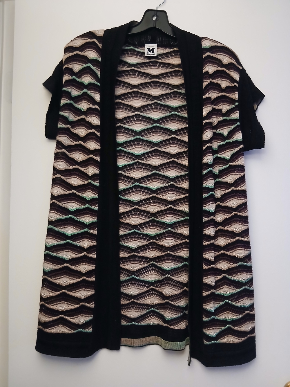Missoni Black, Cream & Mint Wave Knit Short-Sleeve Cardigan